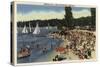 Lake Arrowhead, California - Swimmers on Bathing Cove Beach-Lantern Press-Stretched Canvas