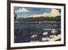 Lake Arrowhead, California - View of Lake, Tree-Lined Shore-Lantern Press-Framed Art Print