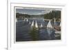 Lake Arrowhead, California - Yacht Club, Sailboat Race-Lantern Press-Framed Premium Giclee Print