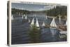 Lake Arrowhead, California - Yacht Club, Sailboat Race-Lantern Press-Stretched Canvas