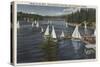 Lake Arrowhead, California - Yacht Club, Sailboat Race-Lantern Press-Stretched Canvas