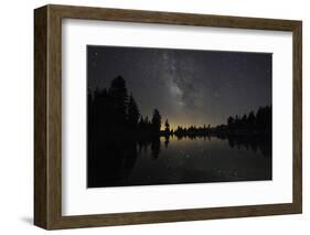 Lake at Night with Reflected Stars of the Milky Way and Silhouetted Trees, Lassen Volcanic Np, USA-Mark Taylor-Framed Photographic Print