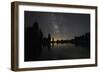 Lake at Night with Reflected Stars of the Milky Way and Silhouetted Trees, Lassen Volcanic Np, USA-Mark Taylor-Framed Photographic Print