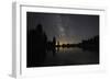 Lake at Night with Reflected Stars of the Milky Way and Silhouetted Trees, Lassen Volcanic Np, USA-Mark Taylor-Framed Photographic Print