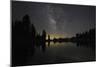 Lake at Night with Reflected Stars of the Milky Way and Silhouetted Trees, Lassen Volcanic Np, USA-Mark Taylor-Mounted Photographic Print