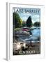 Lake Barkley, Kentucky - Pontoon Boats-Lantern Press-Framed Art Print