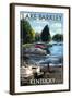 Lake Barkley, Kentucky - Pontoon Boats-Lantern Press-Framed Art Print