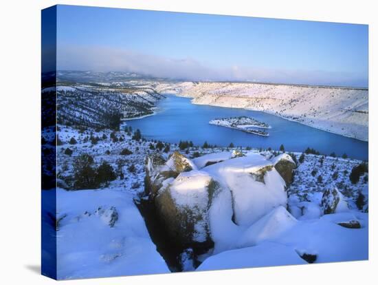Lake Billy Chinook with Blanket of Snow-Steve Terrill-Stretched Canvas