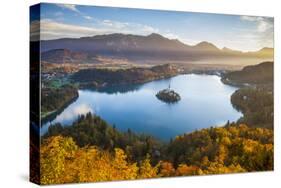 Lake Bled and the Julian Alps Illuminated at Sunrise, Lake Bled, Bled, Upper Carniola, Slovenia-Doug Pearson-Stretched Canvas