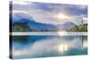 Lake Bled at Sunrise with the Church on Lake Bled Island and Bled Castle-Matthew Williams-Ellis-Stretched Canvas