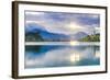 Lake Bled at Sunrise with the Church on Lake Bled Island and Bled Castle-Matthew Williams-Ellis-Framed Photographic Print