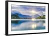 Lake Bled at Sunrise with the Church on Lake Bled Island and Bled Castle-Matthew Williams-Ellis-Framed Photographic Print