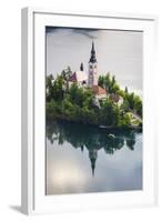 Lake Bled Boat (Pletna) at Lake Bled Island at Sunrise, Gorenjska, Slovenia, Europe-Matthew Williams-Ellis-Framed Photographic Print