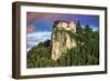 Lake Bled Castle rises on cliffs above Lake Bled, Slovenia at sunset-Miva Stock-Framed Photographic Print