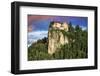 Lake Bled Castle rises on cliffs above Lake Bled, Slovenia at sunset-Miva Stock-Framed Photographic Print