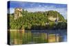 Lake Bled, Castle rises on cliffs above Lake Bled, Slovenia-Miva Stock-Stretched Canvas