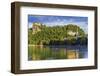 Lake Bled, Castle rises on cliffs above Lake Bled, Slovenia-Miva Stock-Framed Photographic Print