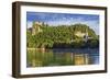 Lake Bled, Castle rises on cliffs above Lake Bled, Slovenia-Miva Stock-Framed Photographic Print