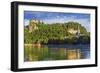 Lake Bled, Castle rises on cliffs above Lake Bled, Slovenia-Miva Stock-Framed Photographic Print