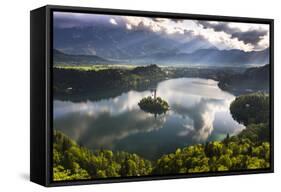 Lake Bled Reflections at Sunrise, Julian Alps, Gorenjska, Slovenia, Europe-Matthew Williams-Ellis-Framed Stretched Canvas