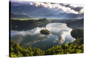 Lake Bled Reflections at Sunrise, Julian Alps, Gorenjska, Slovenia, Europe-Matthew Williams-Ellis-Stretched Canvas