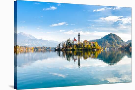 Lake Bled Slovenia. Beautiful Mountain Lake with Small Pilgrimage Church. Most Famous Slovenian Lak-null-Stretched Canvas