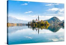 Lake Bled Slovenia. Beautiful Mountain Lake with Small Pilgrimage Church. Most Famous Slovenian Lak-null-Stretched Canvas