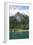 Lake Bled, Upper Carniola, Slovenia. Bled Castle seen across the lake. Tourists enjoying boating...-null-Framed Photographic Print