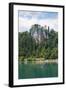 Lake Bled, Upper Carniola, Slovenia. Bled Castle seen across the lake. Tourists enjoying boating...-null-Framed Photographic Print