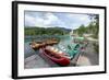 Lake Bohinj (Bohinjsko jezero), Triglav National Park, Upper Carniola, Slovenia. Canoes for rent...-null-Framed Photographic Print