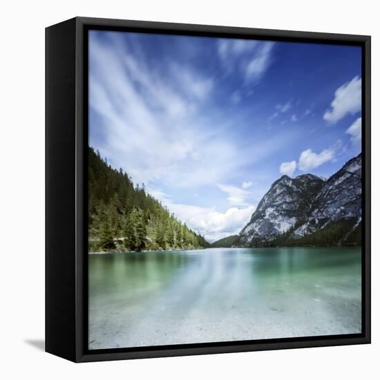 Lake Braies and Dolomite Alps, Northern Italy-null-Framed Stretched Canvas