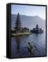 Lake Bratan, Pura Ulun Danu Bratan Temple and Boatman, Bali, Indonesia-Steve Vidler-Framed Stretched Canvas