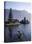 Lake Bratan, Pura Ulun Danu Bratan Temple and Boatman, Bali, Indonesia-Steve Vidler-Stretched Canvas