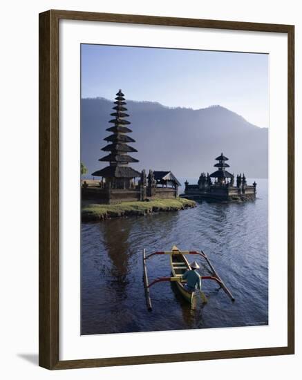 Lake Bratan, Pura Ulun Danu Bratan Temple and Boatman, Bali, Indonesia-Steve Vidler-Framed Photographic Print