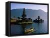 Lake Bratan, Pura Ulun Danu Bratan Temple and Boatman, Bali, Indonesia-Steve Vidler-Framed Stretched Canvas