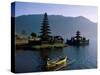 Lake Bratan, Pura Ulun Danu Bratan Temple and Boatman, Bali, Indonesia-Steve Vidler-Stretched Canvas