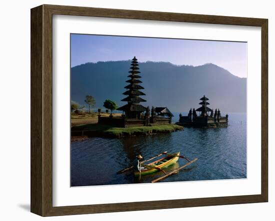 Lake Bratan, Pura Ulun Danu Bratan Temple and Boatman, Bali, Indonesia-Steve Vidler-Framed Photographic Print