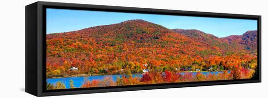 Lake Bromont with Bromont Mountain in the background, Bromont, Quebec , Canada-null-Framed Stretched Canvas