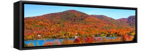 Lake Bromont with Bromont Mountain in the background, Bromont, Quebec , Canada-null-Framed Stretched Canvas