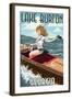 Lake Burton, Georgia - Boating Girl Pinup-Lantern Press-Framed Art Print