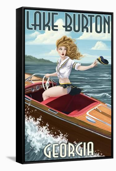Lake Burton, Georgia - Boating Girl Pinup-Lantern Press-Framed Stretched Canvas