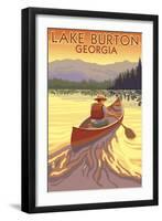 Lake Burton, Georgia - Canoe Sunset-Lantern Press-Framed Art Print
