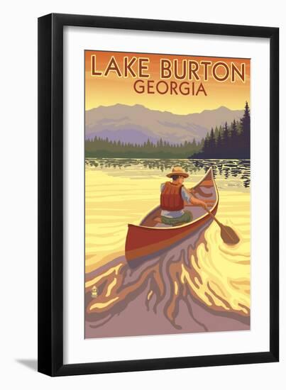 Lake Burton, Georgia - Canoe Sunset-Lantern Press-Framed Art Print