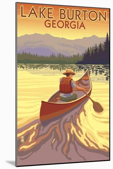 Lake Burton, Georgia - Canoe Sunset-Lantern Press-Mounted Art Print