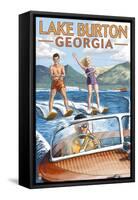 Lake Burton, Georgia - Water Skiing Scene-Lantern Press-Framed Stretched Canvas