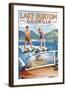 Lake Burton, Georgia - Water Skiing Scene-Lantern Press-Framed Art Print