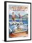 Lake Burton, Georgia - Water Skiing Scene-Lantern Press-Framed Art Print