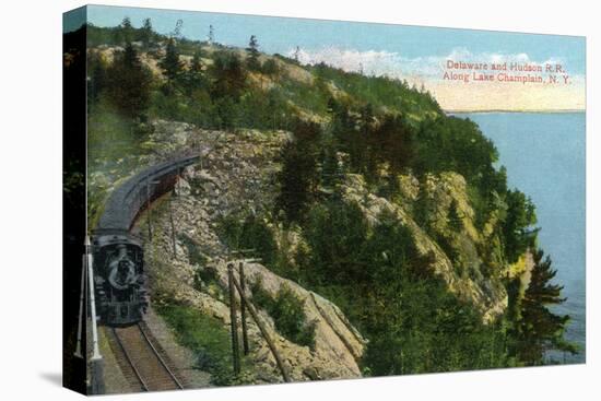 Lake Champlain, New York - Delaware and Hudson River Train Along Lake-Lantern Press-Stretched Canvas
