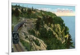 Lake Champlain, New York - Delaware and Hudson River Train Along Lake-Lantern Press-Framed Art Print