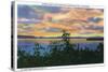 Lake Champlain, New York - Sunset over the Lake, Adirondack Mts in Distance-Lantern Press-Stretched Canvas